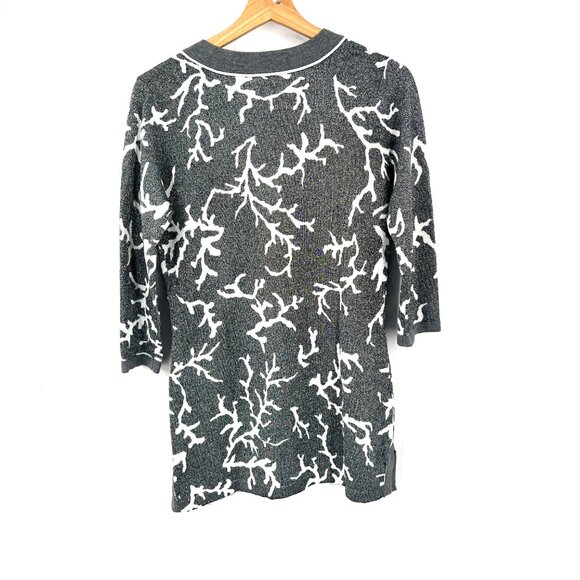 J. McLaughlin metallic tunic sweater Scandinavian twig design stretch silver S - Picture 7 of 8